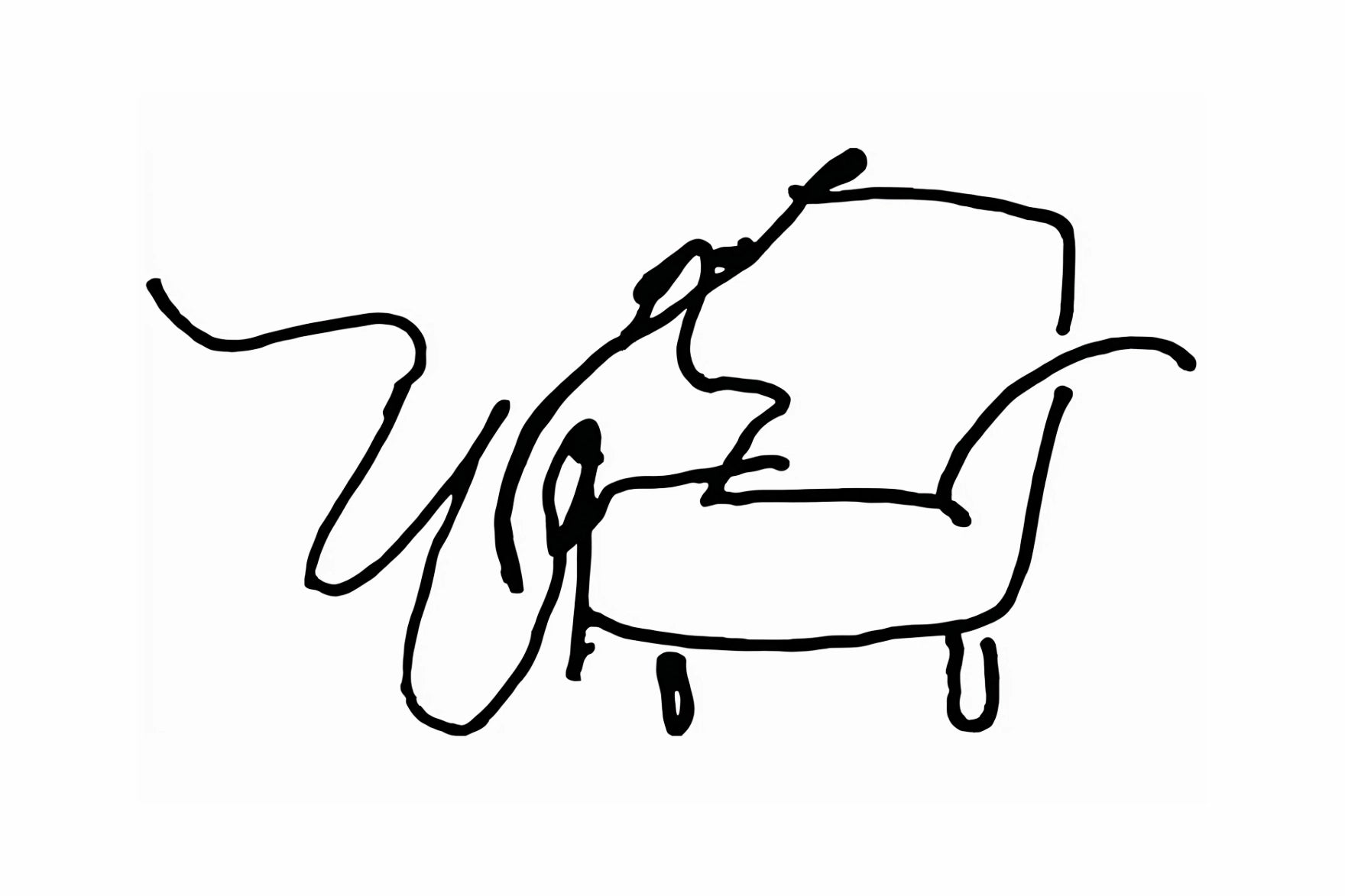 Black line drawing of a chair on a white background